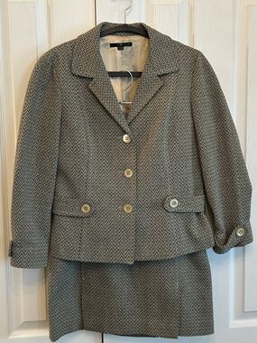 Vintage Teenflo Textured Cotton Skirt Suit Brown Grey Size 6